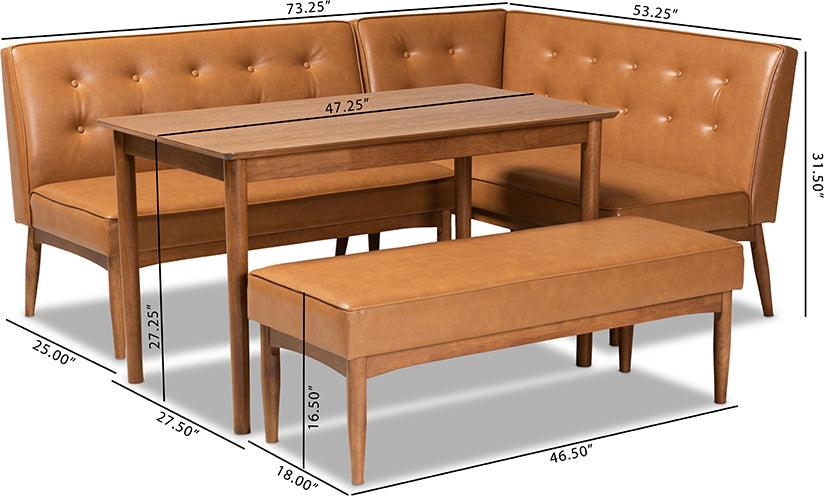 Wholesale Interiors Dining Sets - Arvid Mid-Century Modern Faux Leather and Brown Finished Wood 4-Piece Dining Nook Set