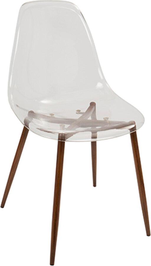 Lumisource Dining Chairs - Clara Mid-Century Modern Dining Chair in Walnut and Clear - Set of 2