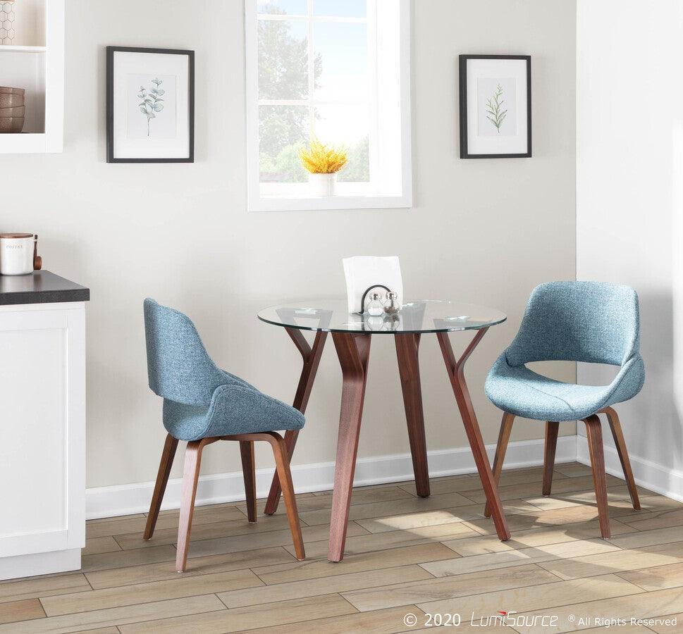 Lumisource Dining Tables - Folia Mid-Century Modern Round Dinette Table in Walnut Wood and Clear Glass