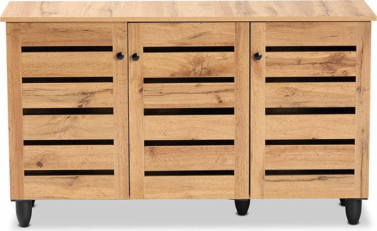 Wholesale Interiors Shoe Storage - Gisela Oak Brown Finished Wood 3-Door Shoe Storage Cabinet