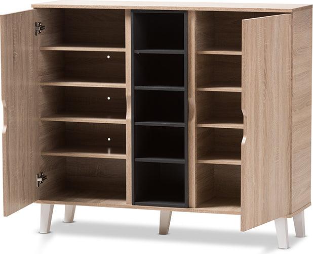 Wholesale Interiors Shoe Storage - Adelina Mid-Century Modern 2-door Oak and Grey Wood Shoe Cabinet