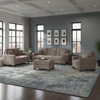 Bush Business Furniture Living Room Sets - Stockton 85W Sofa with Loveseat, Accent Chair, and Ottoman in Tan Microsuede