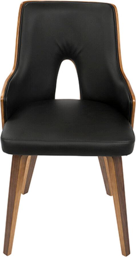 Lumisource Dining Chairs - Stella Mid-Century Modern Dining/Accent Chair in Walnut with Black Faux Leather - Set of 2