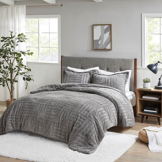 Olliix.com Comforters & Blankets - Fur Down Alternative Comforter Mini Set Grey Full/Queen