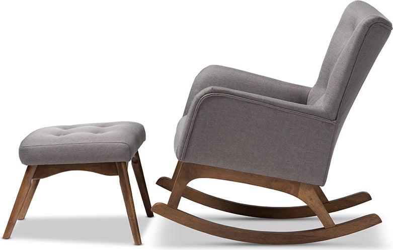 Wholesale Interiors Living Room Sets - Waldmann Mid-Century Modern Grey Fabric Upholstered Rocking Chair and Ottoman Set