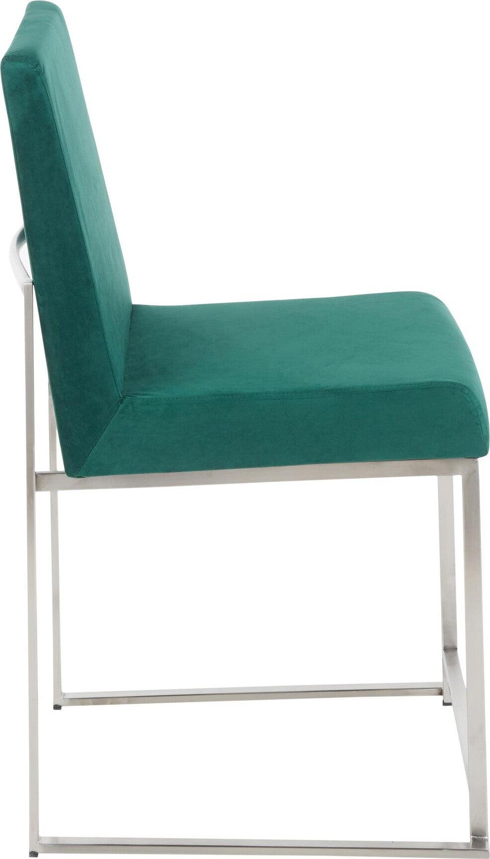 Lumisource Dining Chairs - High Back Fuji Contemporary Dining Chair in Stainless Steel and Green Velvet (Set of 2)