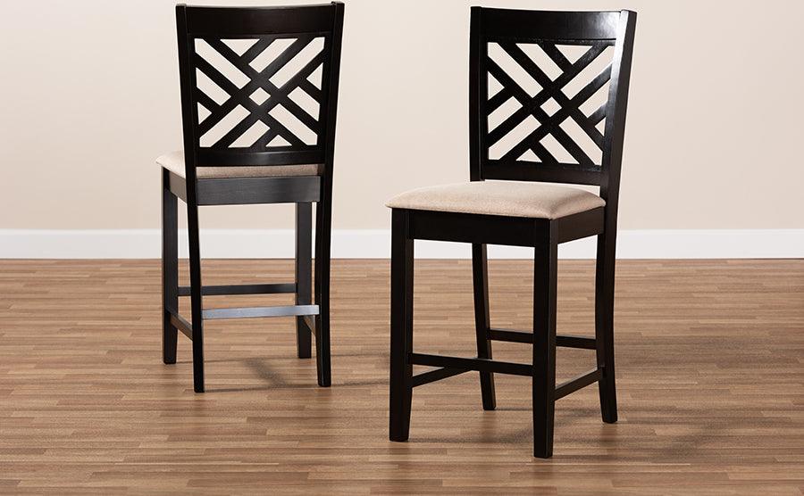 Wholesale Interiors Barstools - Caron Sand Fabric Upholstered Espresso Brown Finished Wood Counter Height 2-Piece Pub Chair Set