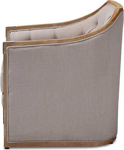 Wholesale Interiors Accent Chairs - Terina French Country Grey-Beige Fabric Upholstered White Oak Wood Armchair With Metal Accents