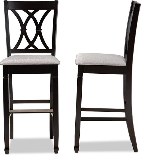 Wholesale Interiors Barstools - Calista Grey Fabric Upholstered and Espresso Brown Finished Wood 2-Piece Bar Stool Set