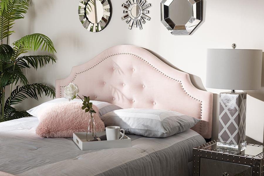 Wholesale Interiors Headboards - Cora Modern and Contemporary Light Pink Velvet Fabric Upholstered King Size Headboard