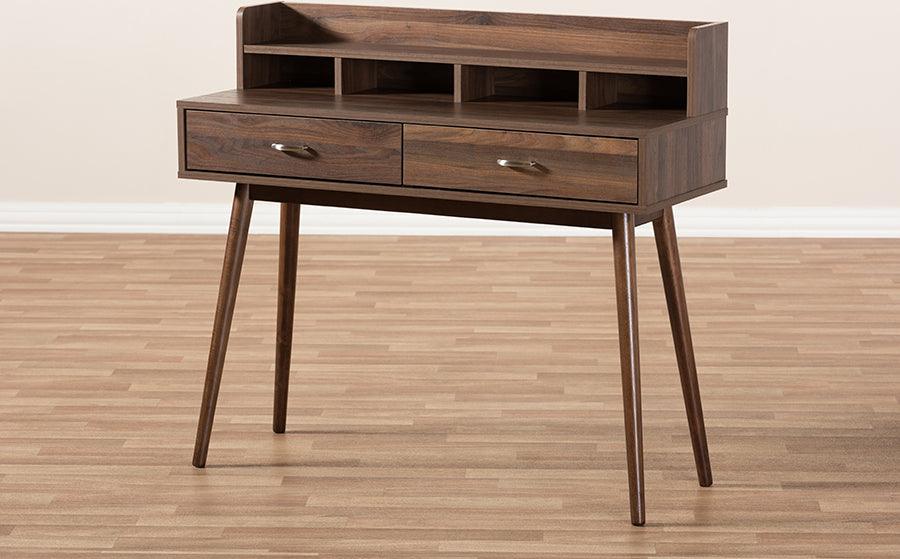 Wholesale Interiors Desks - Disa Mid-Century Modern Walnut Brown Finished 2-Drawer Desk