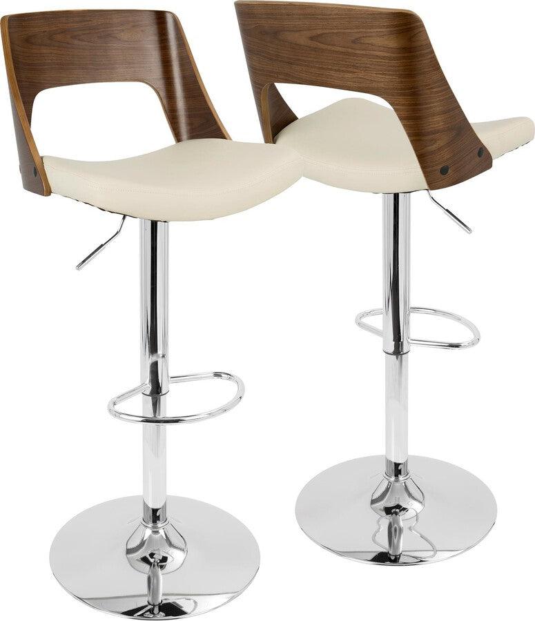 Lumisource Barstools - Valencia Mid-Century Modern Adjustable Barstool with Swivel in Walnut and Cream Faux Leather
