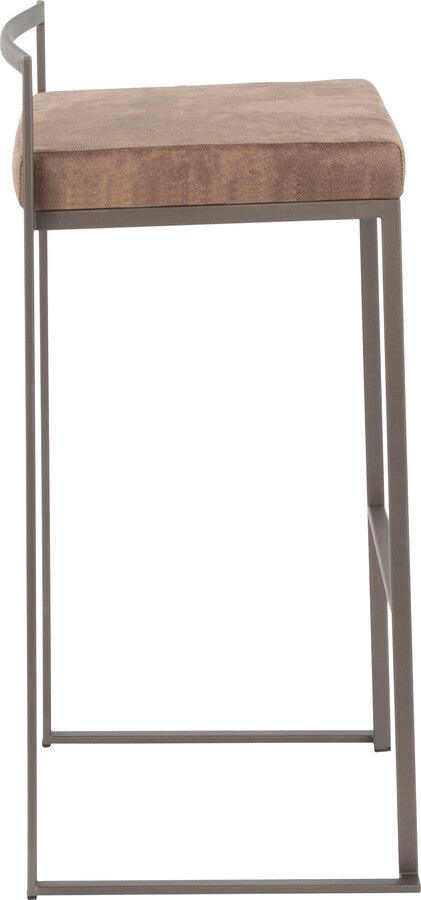 Lumisource Barstools - Fuji Industrial Stackable Barstool in Antique with Brown Cowboy Fabric Cushion - Set of 2