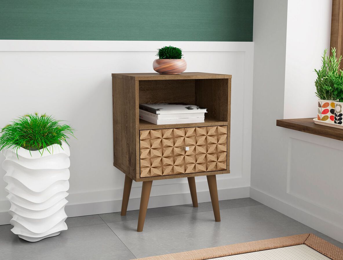 Manhattan Comfort Nightstands & Side Tables - Liberty Nightstand 1.0 in Rustic Brown and 3D Brown Prints