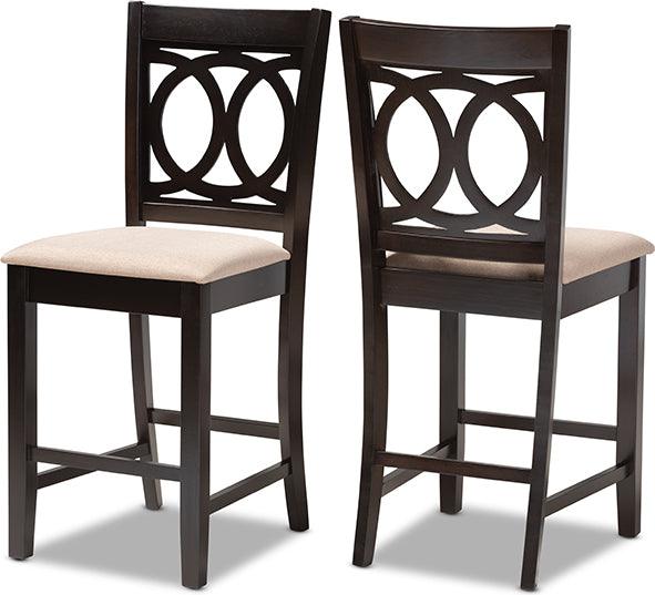 Wholesale Interiors Barstools - Lenoir Contemporary Sand Fabric Brown Wood Counter Height Pub Chair Set of 2