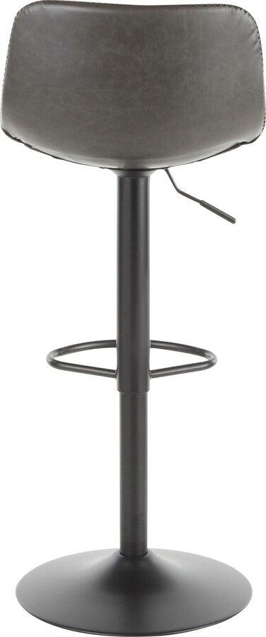 Lumisource Barstools - Duke Industrial Adjustable Barstool in Black Metal and Grey Faux Leather - Set of 2