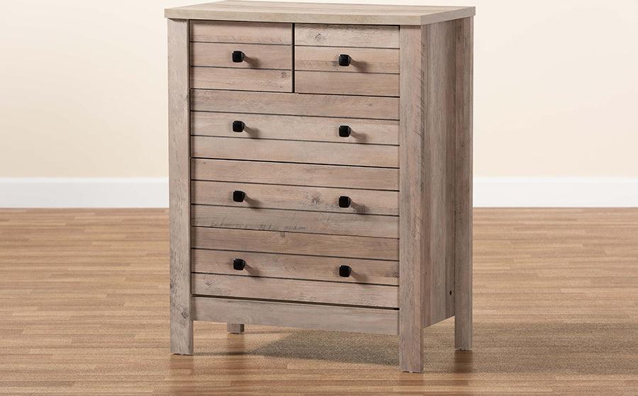 Wholesale Interiors Chest of Drawers - Derek Modern and Contemporary Transitional Rustic Oak Finished Wood 5-Drawer Chest