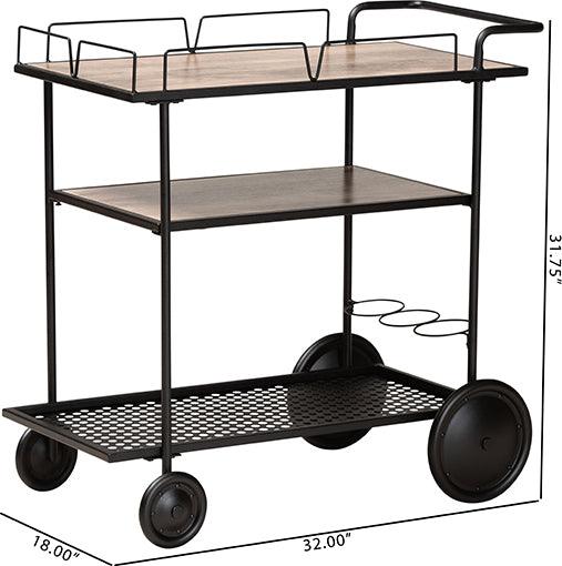Wholesale Interiors Bar Units & Wine Cabinets - Huntley Modern Industrial Walnut Brown Finished Wood and Black Metal Mobile Wine Cart