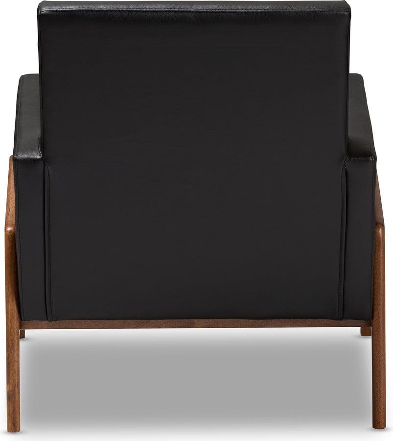 Wholesale Interiors Accent Chairs - Perris Mid-Century Modern Black Faux Leather Upholstered Walnut Wood Lounge Chair