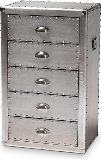Wholesale Interiors Buffets & Cabinets - Davet French Industrial Silver Metal 5-Drawer Accent Storage Cabinet