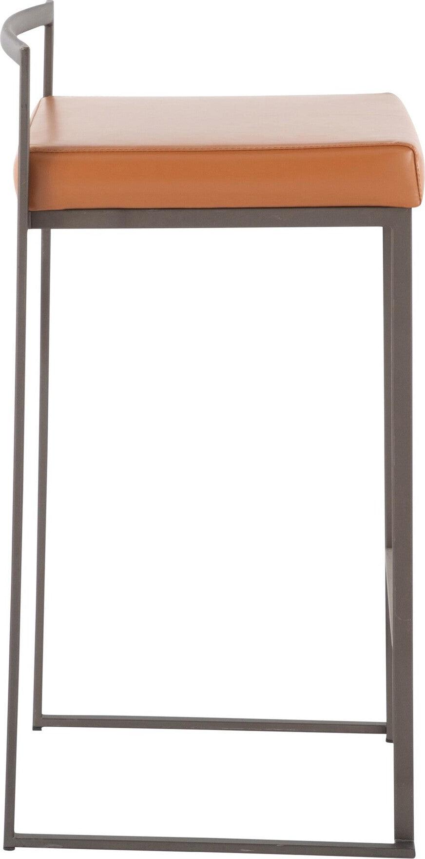 Lumisource Barstools - Fuji Stacker Counter Stool (Set of 2) Antique Steel & Camel PU