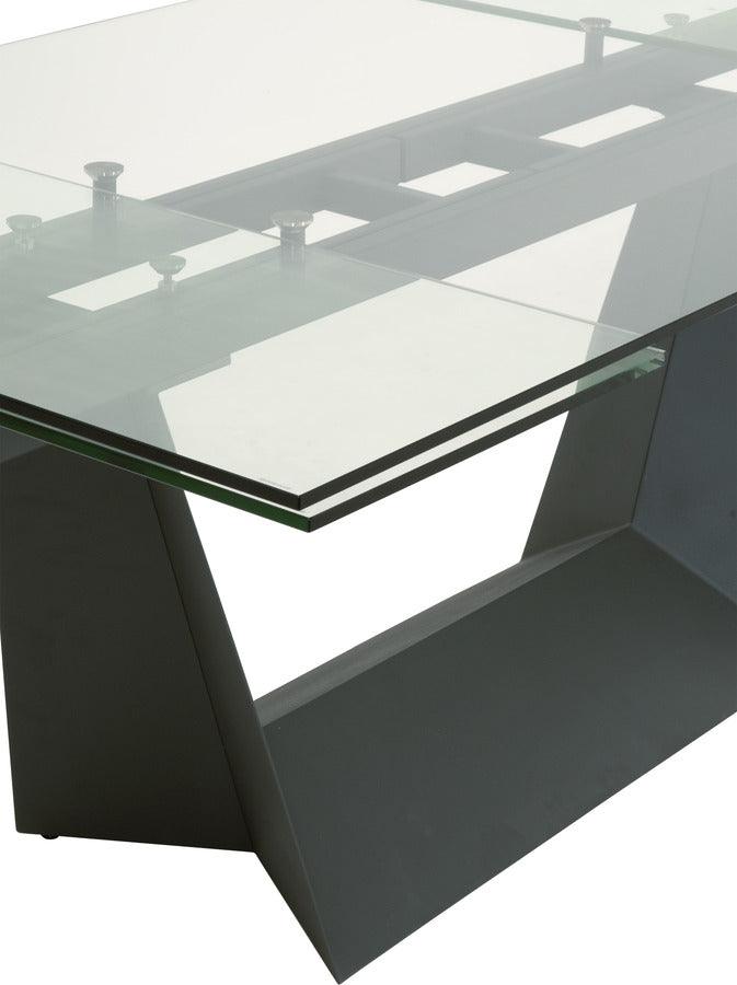 Essentials For Living Dining Tables - Victory Extension Dining Table Matte Dark Gray, Clear Glass