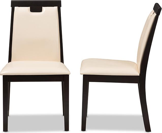 Wholesale Interiors Dining Chairs - Evelyn Modern and Beige Faux Leather Upholstered and Dark Brown Finished Dining Chair (Set of 2)