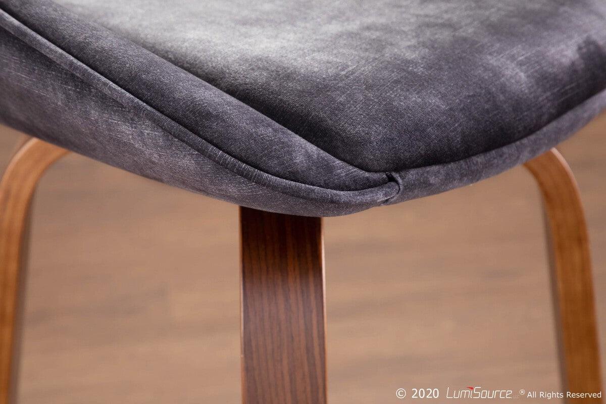 Lumisource Barstools - Diana Contemporary Counter Stool in Walnut Wood and Grey Velvet - Set of 2