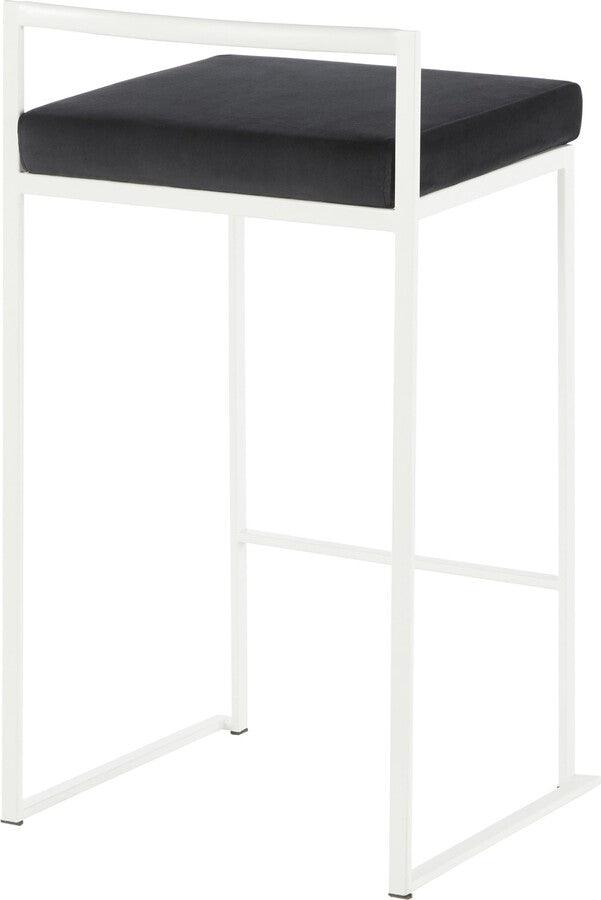 Lumisource Barstools - Fuji Contemporary Stackable Counter Stool in White with Black Velvet Cushion - Set of 2