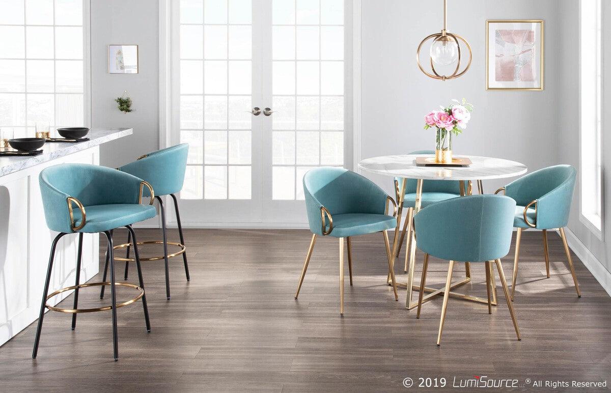 Lumisource Accent Chairs - Claire Contemporary/Glam Chair in Gold Metal and Light Blue Velvet