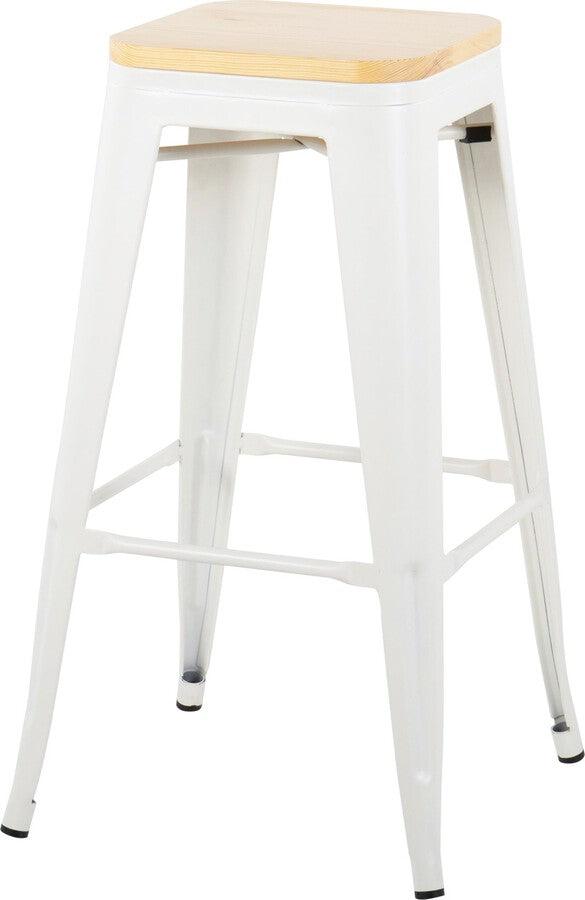 Lumisource Barstools - Oregon Barstool In White Steel & Natural Wood (Set of 2)