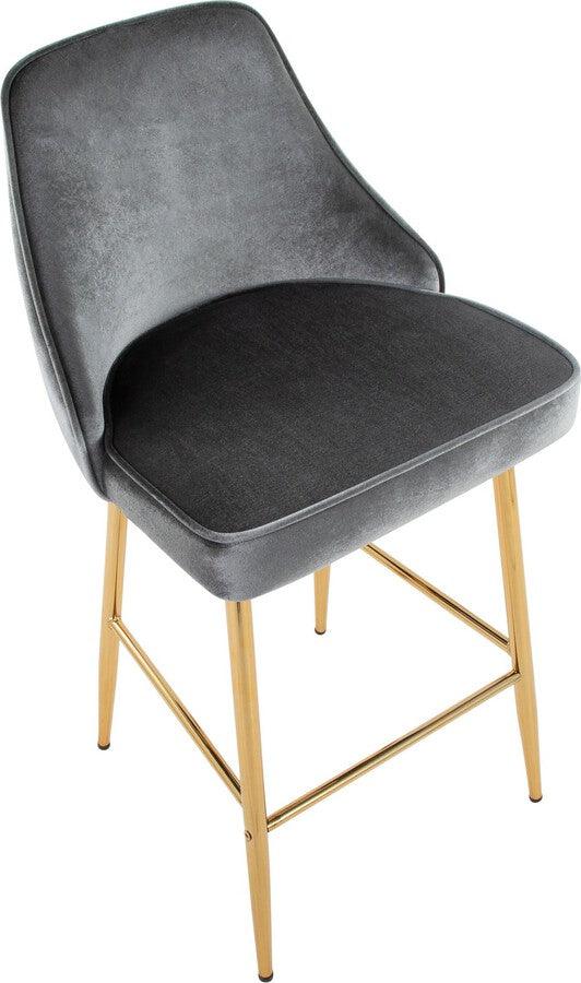 Lumisource Barstools - Marcel 25" /Glam Fixed-Height Counter Stool In Gold Metal & Blue Velvet (Set of 2)