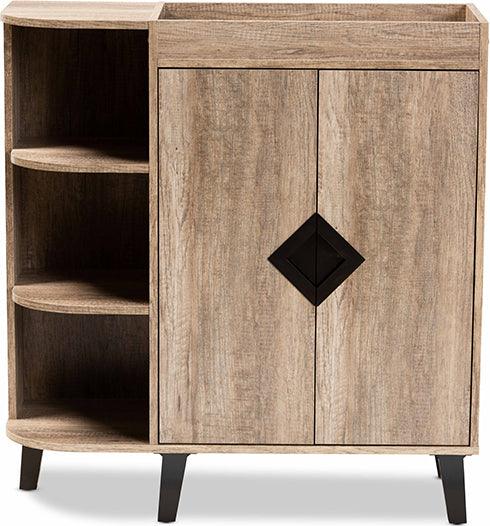 Wholesale Interiors Shoe Storage - Wales Contemporary Rustic Oak Wood 2-Door Shoe Storage Cabinet with Open Shelves