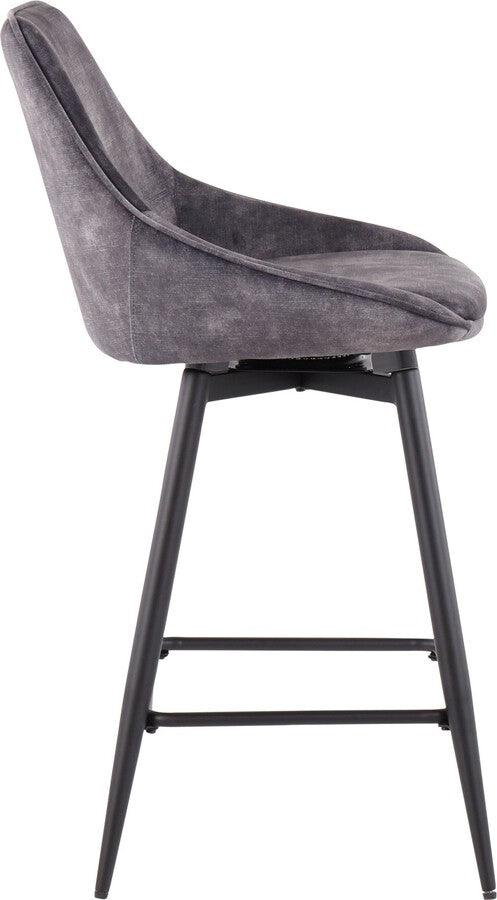 Lumisource Barstools - Diana Contemporary Counter Stool in Black Steel and Grey Velvet - Set of 2