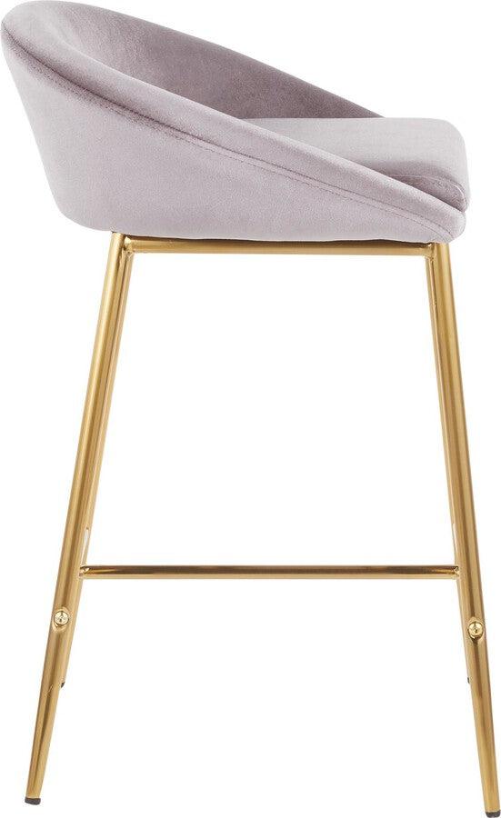 Lumisource Barstools - Matisse Glam 26" Counter Stool with Gold Frame and Silver Velvet - Set of 2