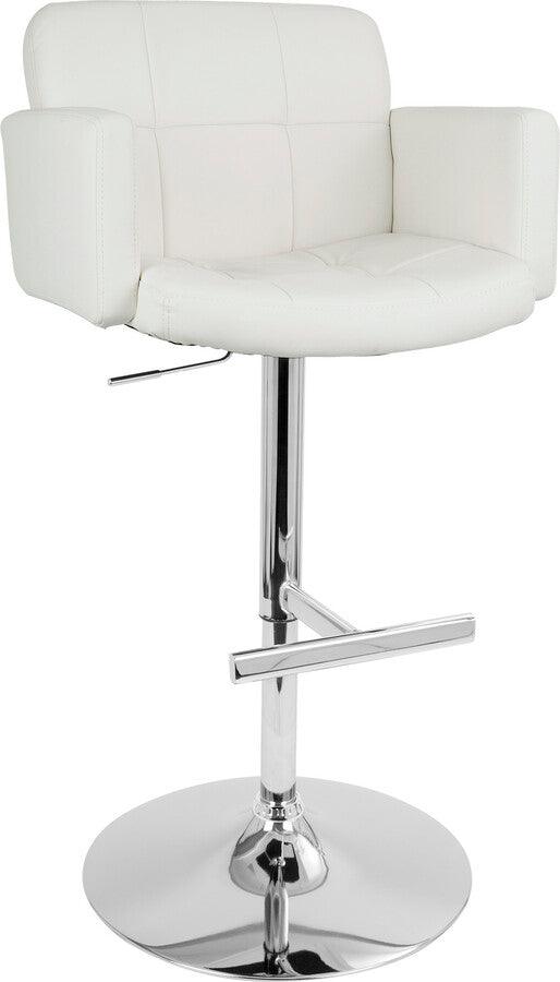 Lumisource Barstools - Stout Contemporary Adjustable Barstool with Swivel and White Faux Leather
