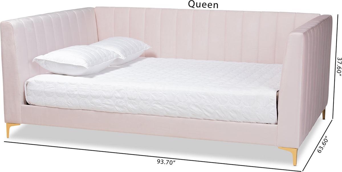 Wholesale Interiors Daybeds - Oksana Light Pink Velvet & Gold Finished Full Size Daybed