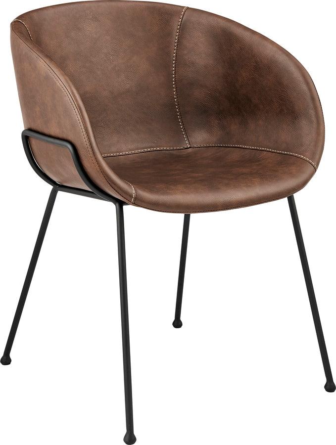 Euro Style Accent Chairs - Zach Armchair with Brown Leatherette and Matte Black Powder Coated Steel Frame and Legs - Set of 2
