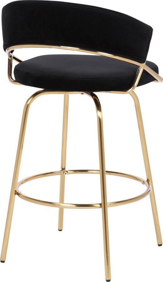Lumisource Barstools - Jie Glam Fixed-Height Counter Stool In Gold Metal & Black Velvet (Set of 2)