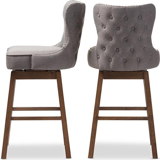 Wholesale Interiors Barstools - Gradisca Button-Tufted Upholstered Swivel Barstool Grey & Walnut Brown (Set of 2)