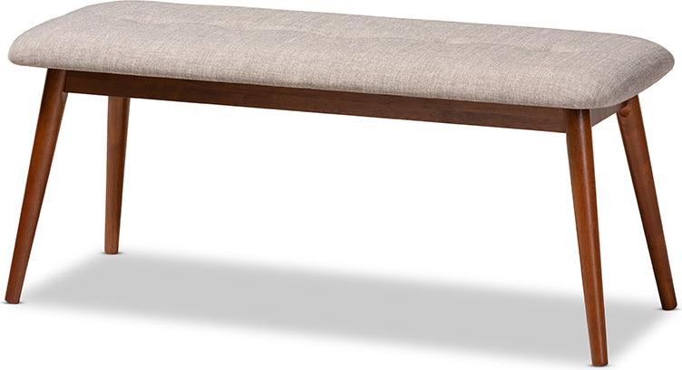 Wholesale Interiors Benches - Flora II Mid-Century Modern Grey Fabric Upholstered Oak Finished Wood Dining Bench
