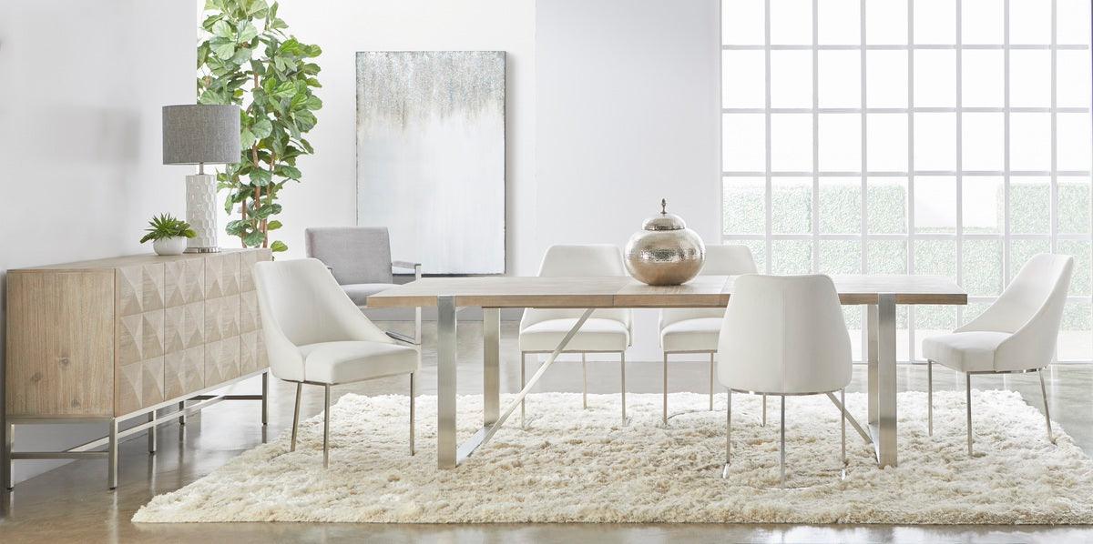 Essentials For Living Dining Tables - Gage Extension Dining Table Natural Gray Acacia, Brushed Stainless Steel