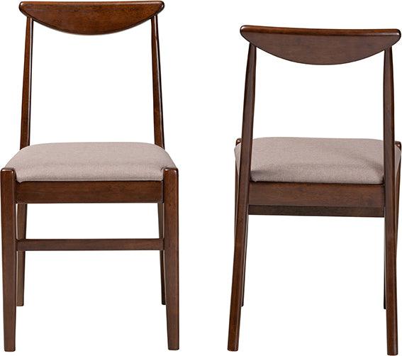 Wholesale Interiors Dining Chairs - Delphina Mid-Century Modern Grey Fabric And Brown Finished Wood 2-Piece Dining Chair Set