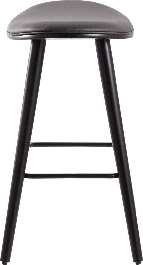 Lumisource Barstools - Saddle 26" Contemporary Counter Stool in Black Wood & Grey Faux Leather- Set of 2