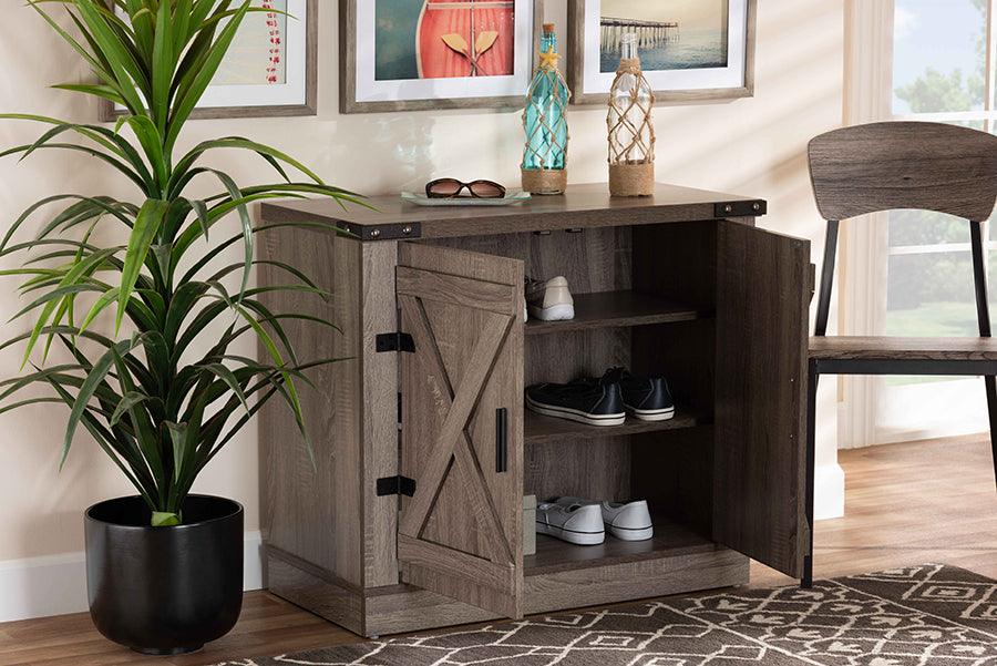 Wholesale Interiors Shoe Storage - Wayne Modern Contemporary Farmhouse Oak Brown Finished Wood 2-Door Shoe Storage Cabinet