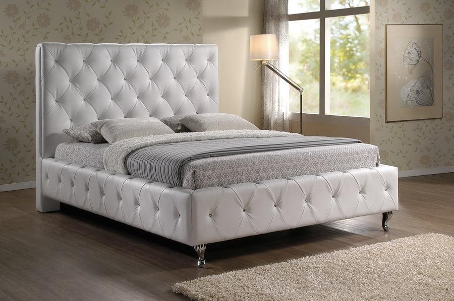 Wholesale Interiors Beds - Stella Crystal Tufted White Modern Bed With Upholstered Headboard - King Size
