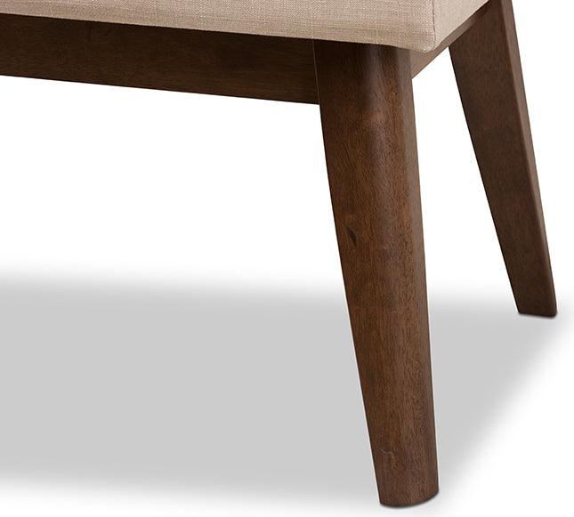 Wholesale Interiors Benches - Elia Mid-Century Modern Walnut Wood Light Beige Fabric Button-Tufted Bench