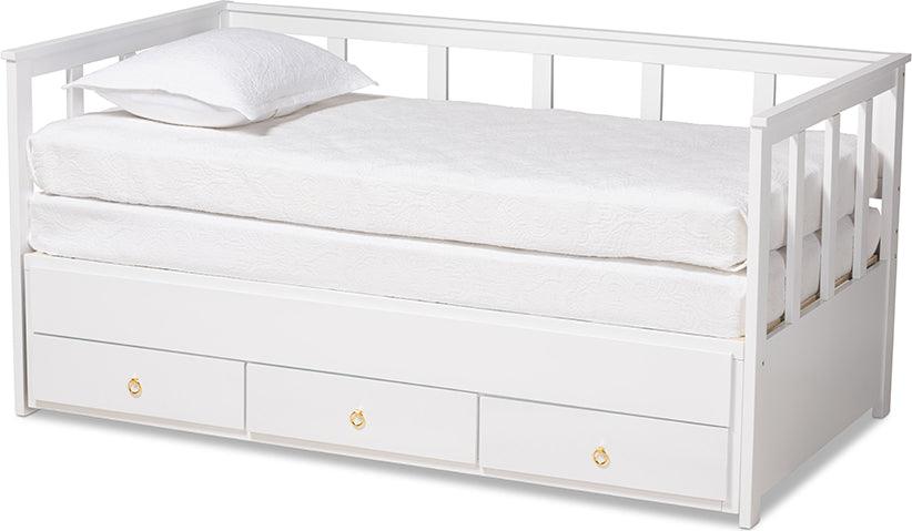 Wholesale Interiors Daybeds - Kendra White Finished Expandable Twin Size to King Size Daybed with Storage Drawers