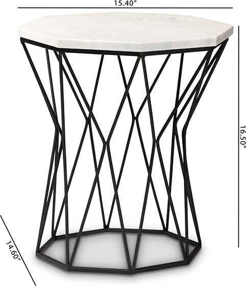 Wholesale Interiors Side & End Tables - Venedict Modern and Contemporary Black Metal End Table with Marble Tabletop
