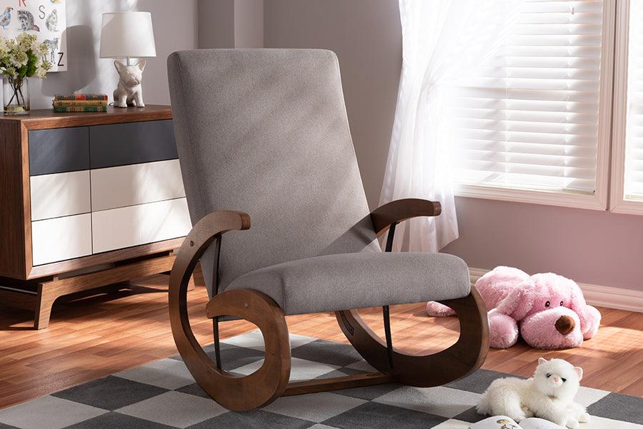 Wholesale Interiors Rocking Chairs - Kaira Modern And Contemporary Gray Fabric Upholstered And Walnut-Finished Wood Rocking Chair